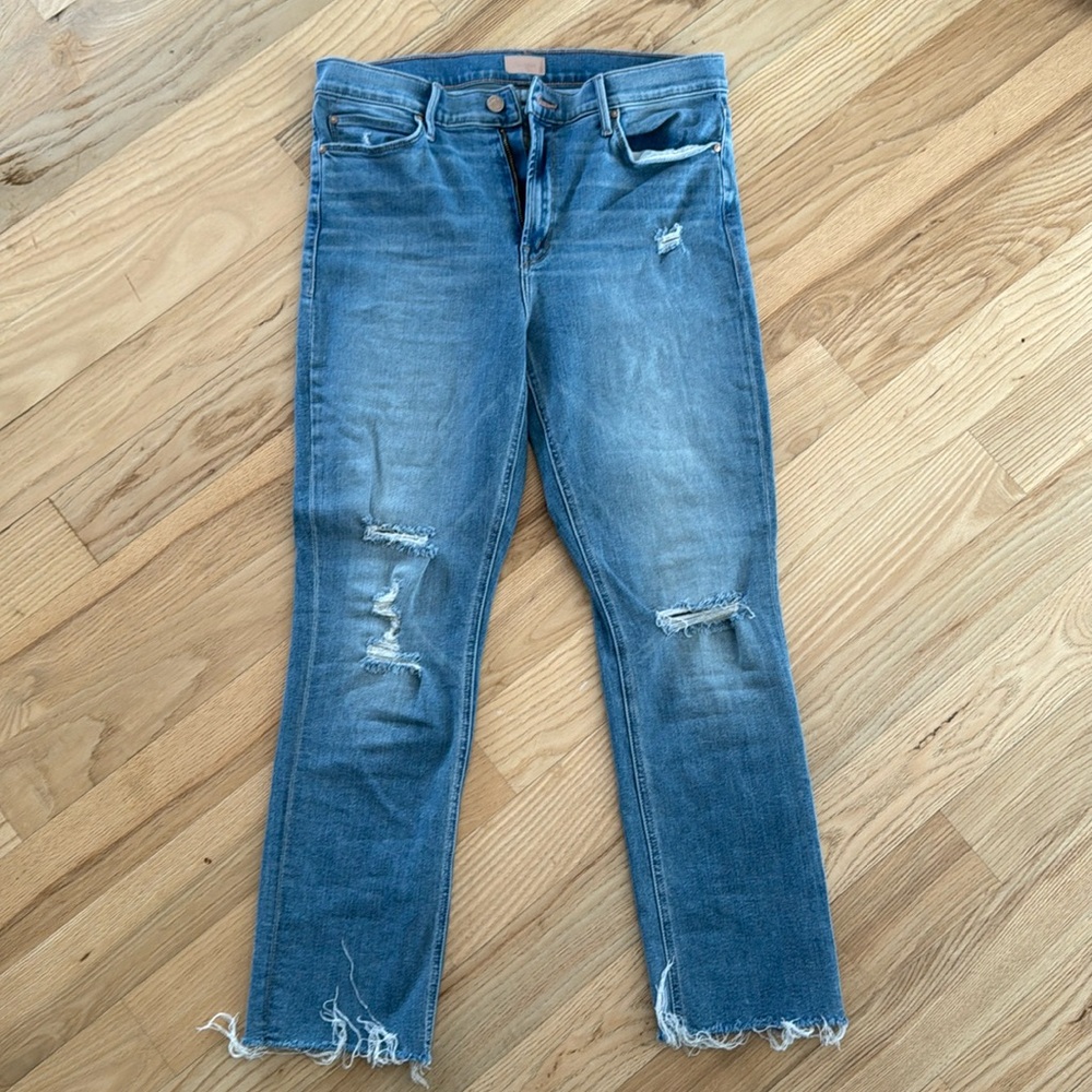 Frame jeans, midrise, dazzler ankle fray